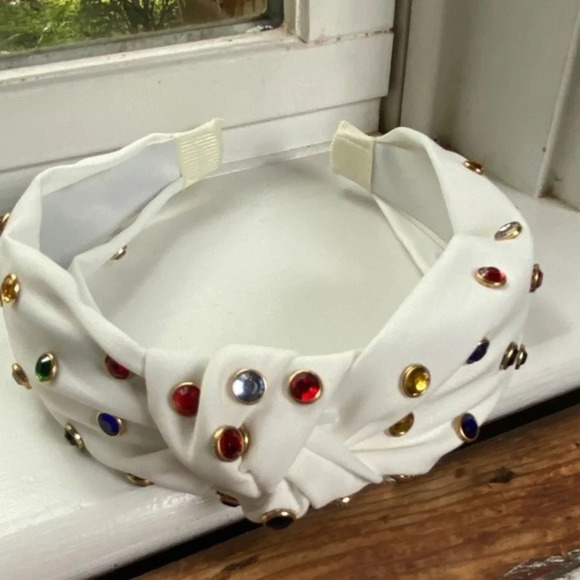 Anthropologie Embellished White Knot Headband - Picture 1 of 5